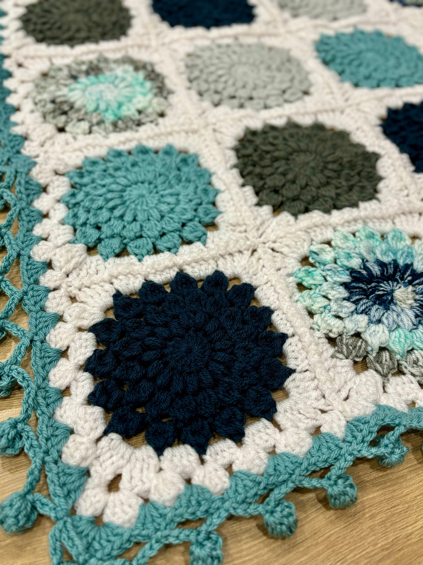 Sunburst Granny Square Baby Blanket- Blue