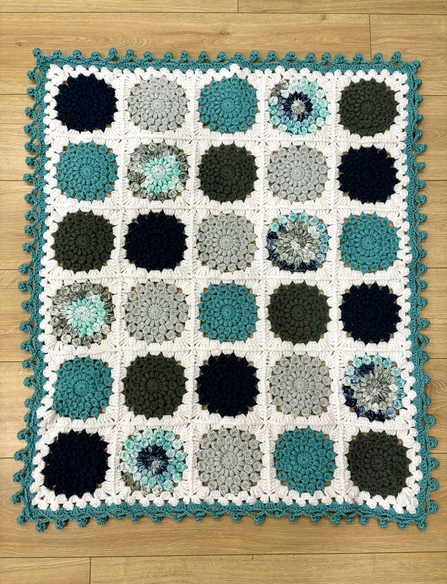 Sunburst Granny Square Baby Blanket- Blue